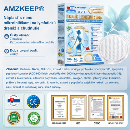 🇸🇰 AMZKEEP® Moringa · Berberín × NAD+ 10 v 1 — Nano mikroihličková náplasť pre podporu metabolizmu, energie a kontroly hmotnostiJedna náplasť denne · Podpora chuti do jedla, pokožky, spánku a každodennej vitality