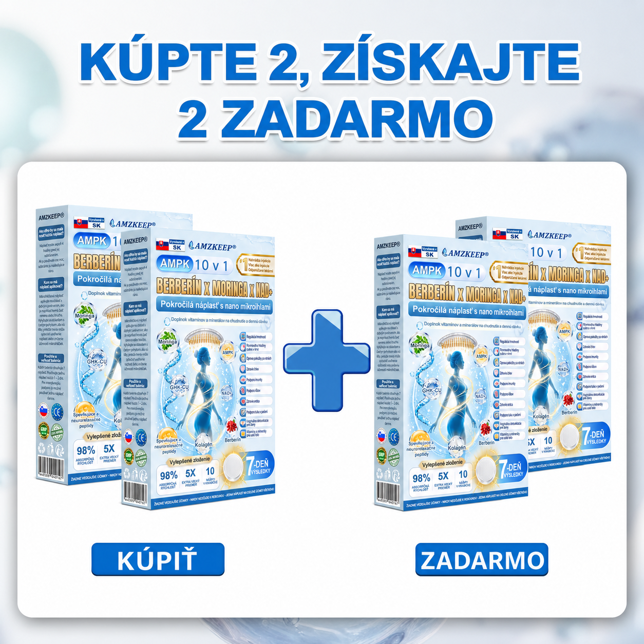 🇸🇰 AMZKEEP® Moringa · Berberín × NAD+ 10 v 1 — Nano mikroihličková náplasť pre podporu metabolizmu, energie a kontroly hmotnostiJedna náplasť denne · Podpora chuti do jedla, pokožky, spánku a každodennej vitality